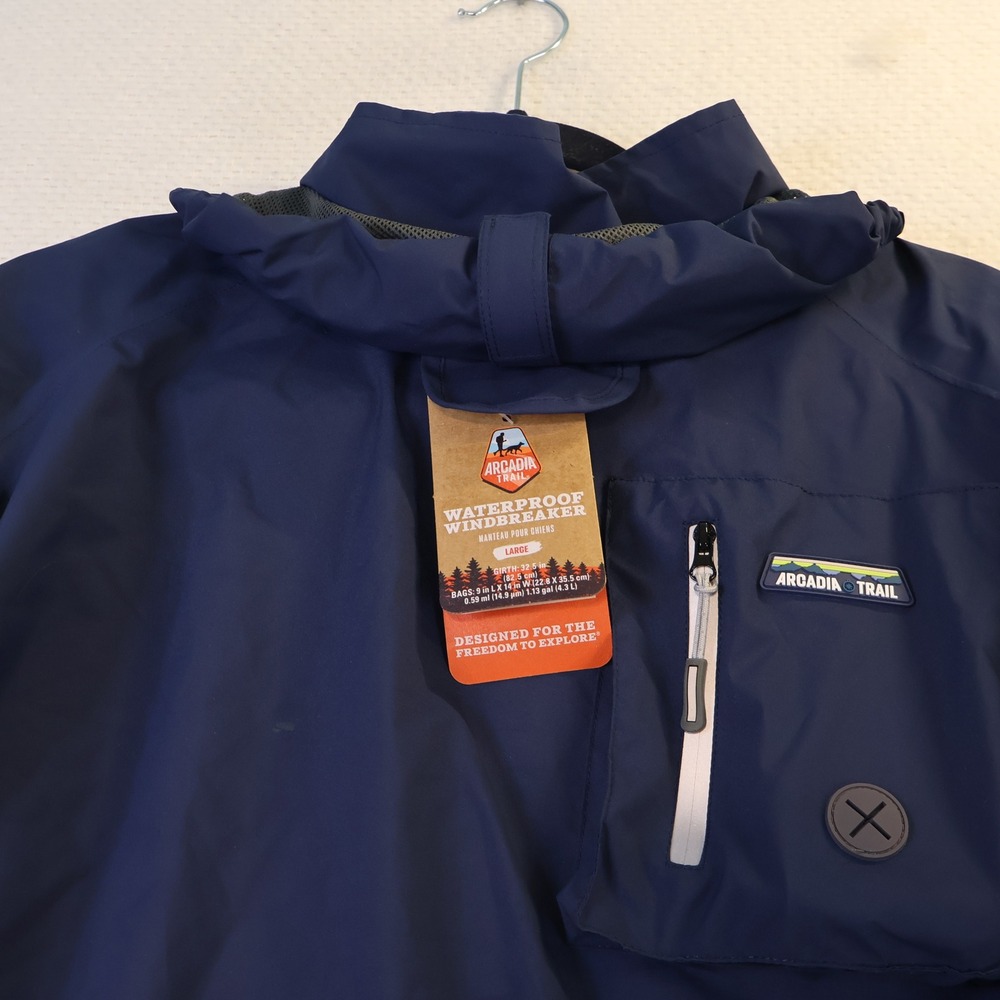 Arcadia Trail Dog Lrg Waterproof Windbreaker Navy Blue Hooded Mesh Lined Jacket - Picture 4 of 8